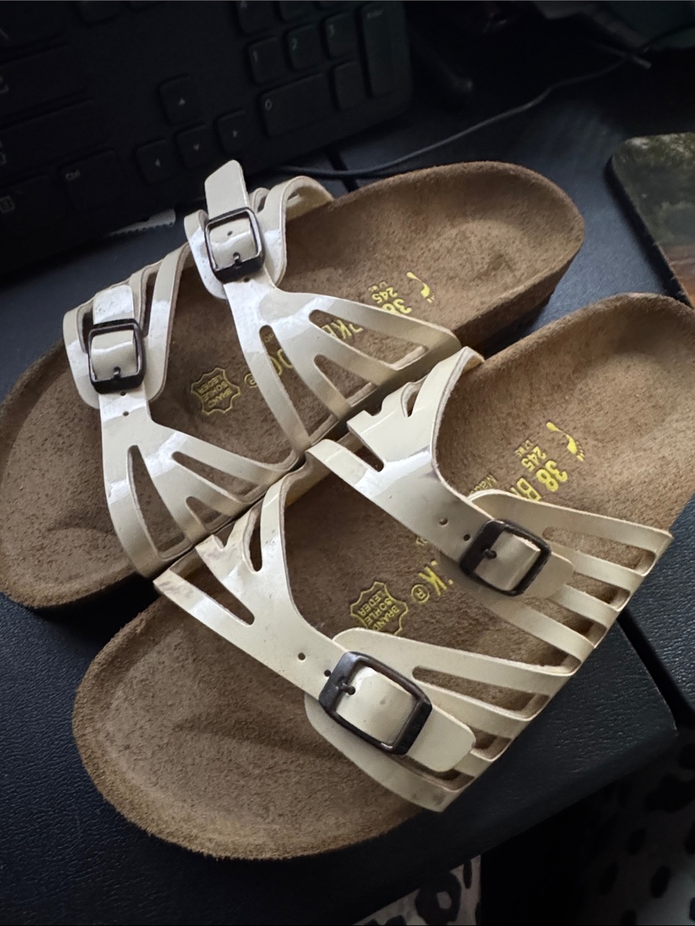 Birkenstock Cream Strappy Buckle Sandals